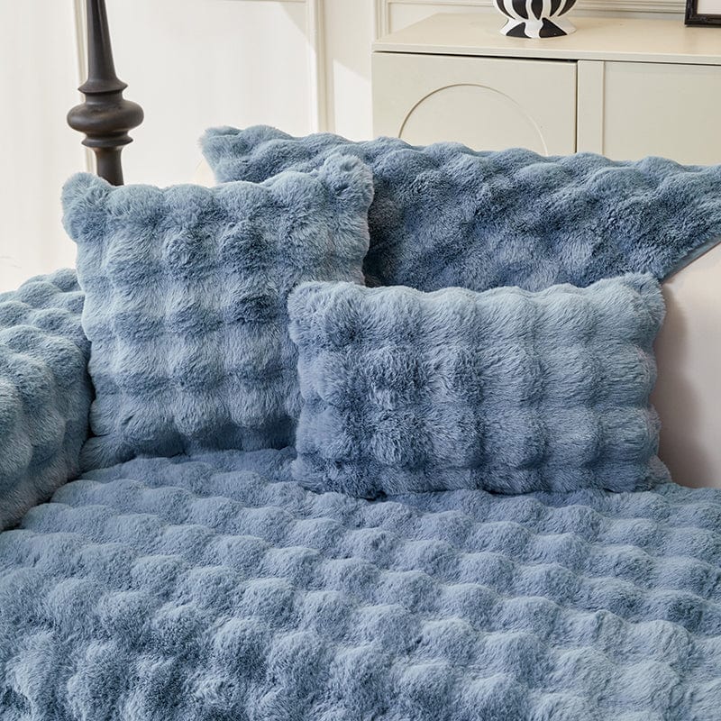 Housse coussin Bleu - 1 pièce - Housses de coussin Luxe en Fausse Fourrure Molletonnée La Maison des Housses