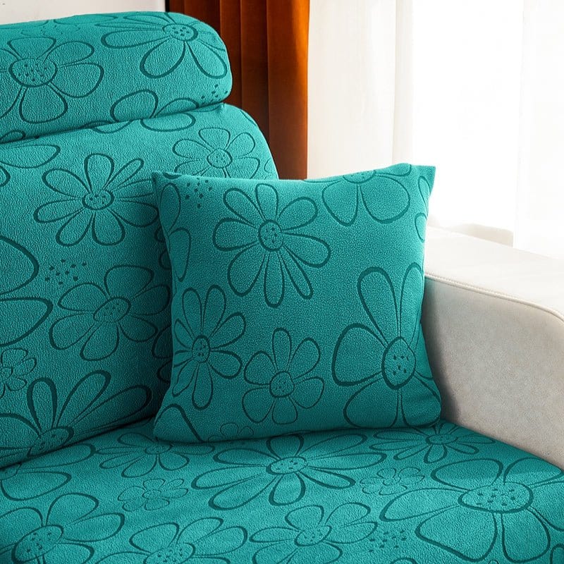 Housse coussin Vert jade - 2 pièces - Housses polaire extensibles de coussin 45 CM X 45 CM - Motif Flower La Maison des Housses