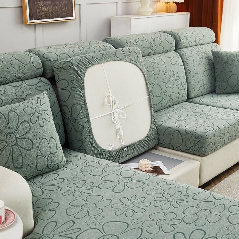 Vert - Housse polaire pour Coussin d'assise et dossier de Canapé - Motif Flower La Maison des Housses